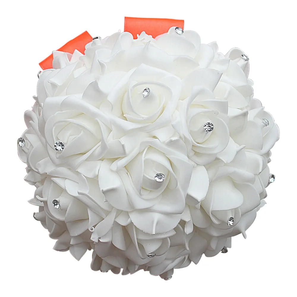 Белый PE Rose невесты свадебные поролоновые цветы розы свадебный букет лента поддельные Свадебный букет de noiva 15 цветов вы можете на заказ