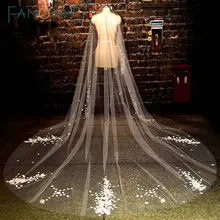 Нежный жемчуг ручной работы цветы аппликации вырезать край длинная свадебная фата velos de novia