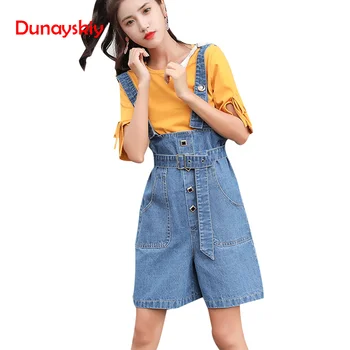 

Belt Sexy Denim Jumpsuit Short Women Rompers Pocket Loose Style Summer Wide Leg Jeans Shorts Playsuits 2020