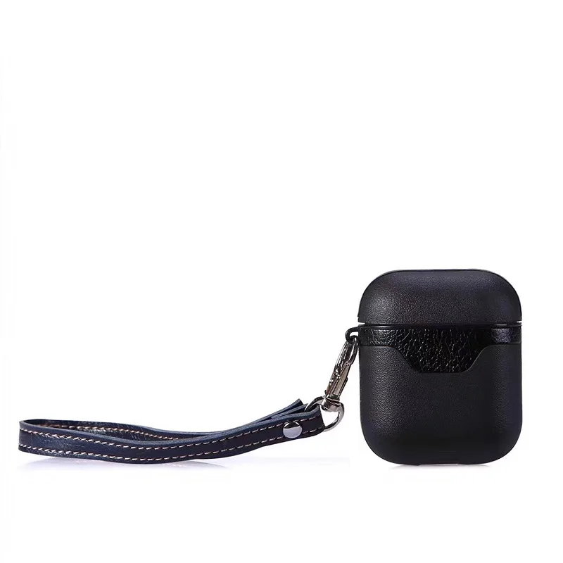 Leather Case For AirPods Luxury Protective Cover Bag Vintage Matte Hook For Apple Air pods Black Brown with key rings strap (5)