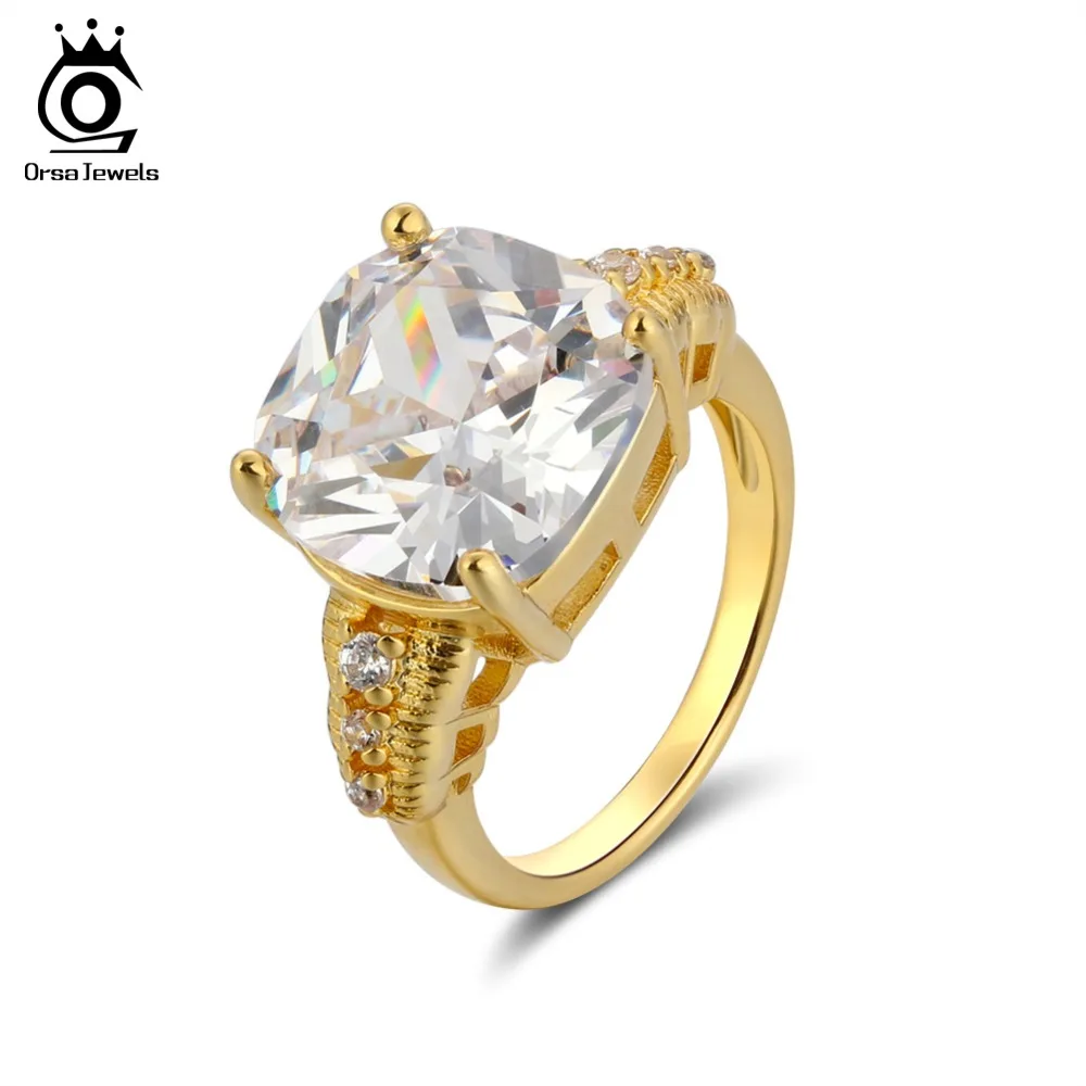 ORSA JEWELS 2019 Luxury Big Size 8 Ct Cushion Cut Cubic Zirconia Women Ring Lead&Nickel Free Silver Color Ring for Ladies OR100
