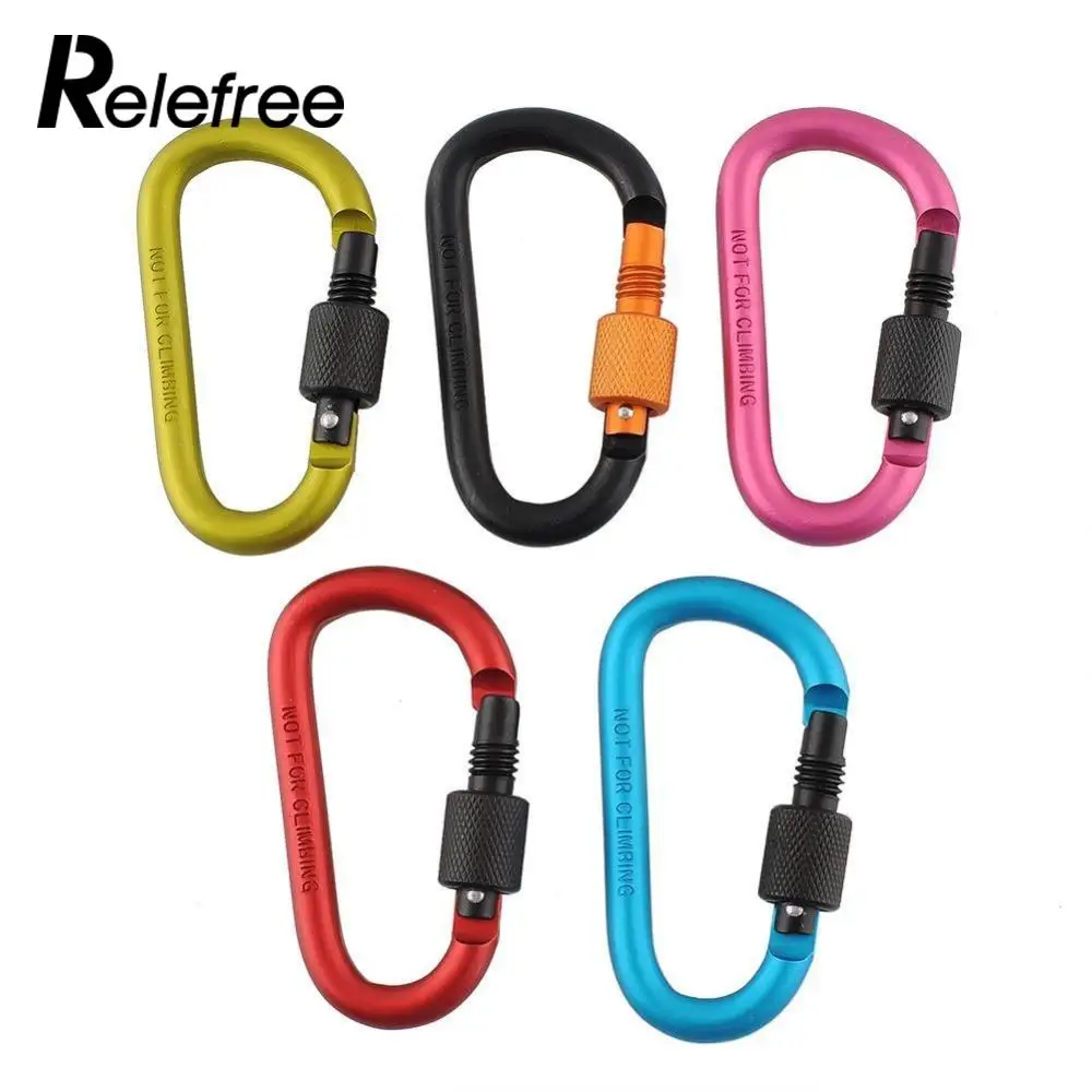 Relefree 2pcs Aluminum Carabiners 8cm D Ring Locking Key Clip Hook Snap ...