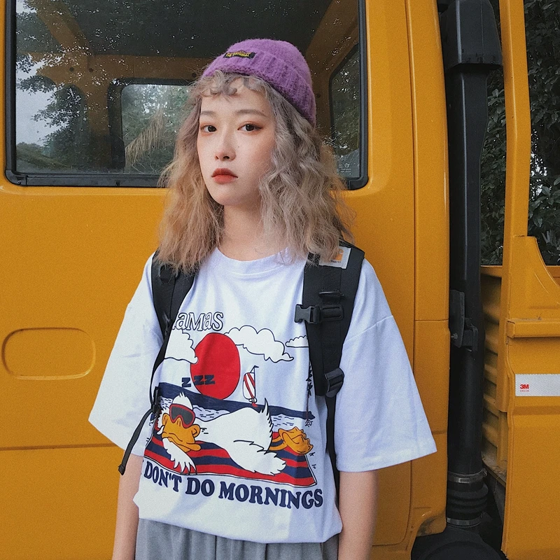 Летние женские Смешные Топы Ulzzang с мультипликационным принтом новые модные