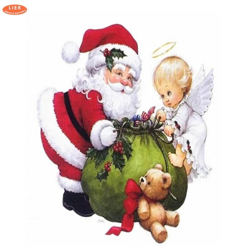 

LIER Diamond Painting Christmas Full Square Rhinestone Diamond Mosaic Christmas Santa Claus and angel Diamond Embroidery Cartoon
