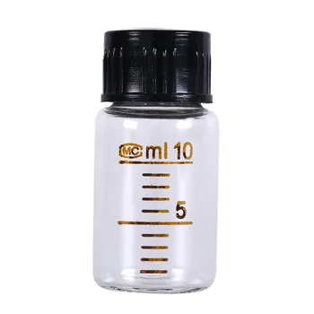 

10ml Round Glass Reagent Bottle Plastic Black Screw Cap Graduated Screw On Cover Graduation Sample Vials