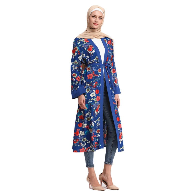 Арабский Женский Средний Абая, для мусульман женский цветочный кардиган платья-кафтаны без шарфа