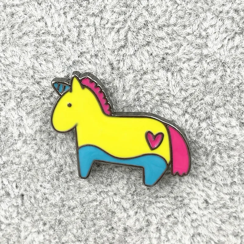 Timlee x191 새로운 만화 귀여운 무지개 유니콘 금속 브로치 핀 버튼 말 핀 패션 쥬얼리 도매