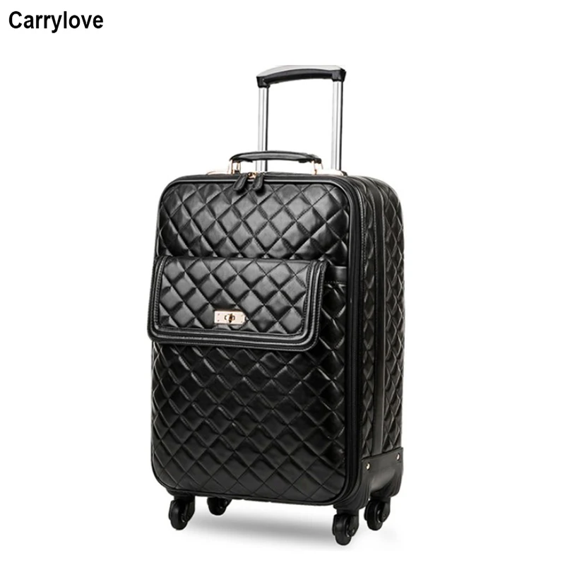 

CARRYLOVE 16" inch women carry on luggage 20" 24" spinner leather trolley suitcase on wheel