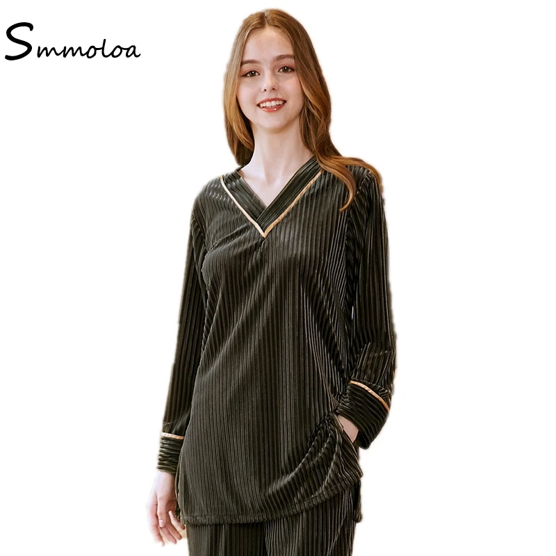 Smmoloa Women Pajamas Sets Velvet Homewear Winter Velour