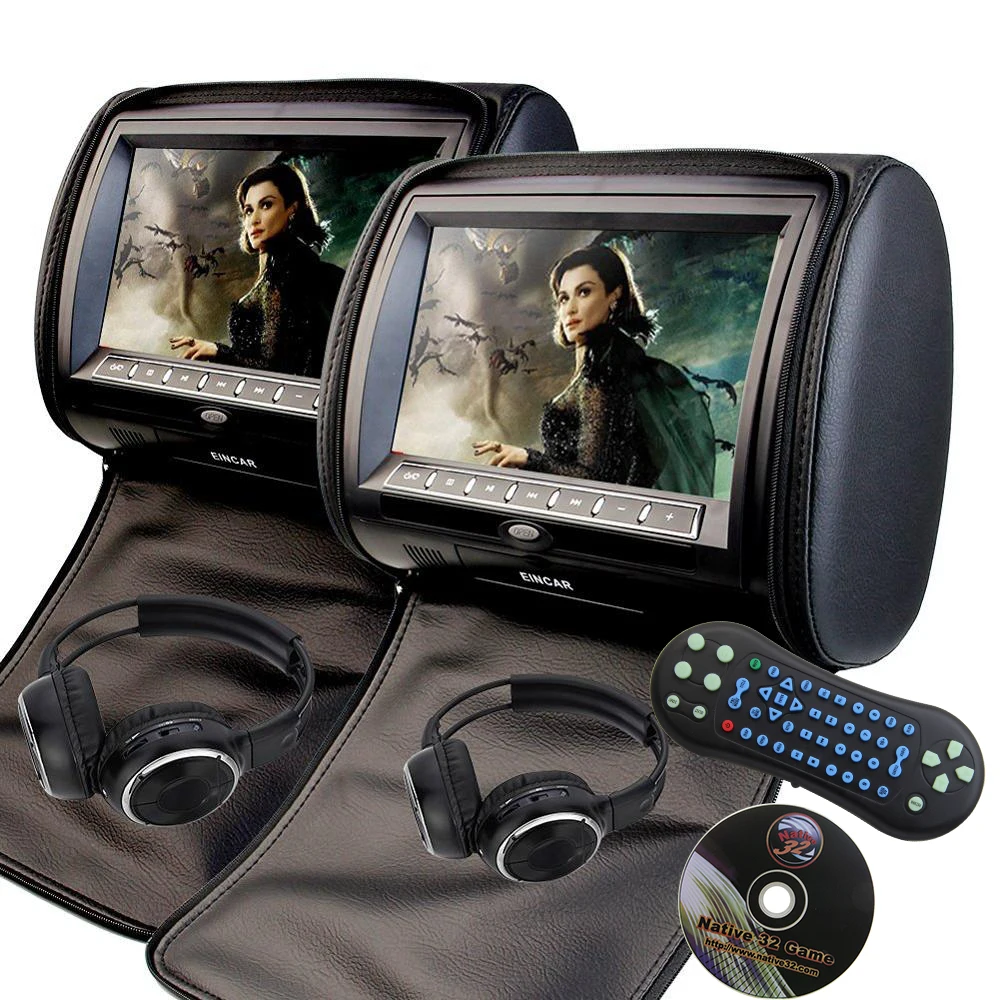 

Car Headrest DVD Player pillow Universal Digital Screen zipper Car Monitor USB FM CD SD TV Game IR Remote conttol two headphone
