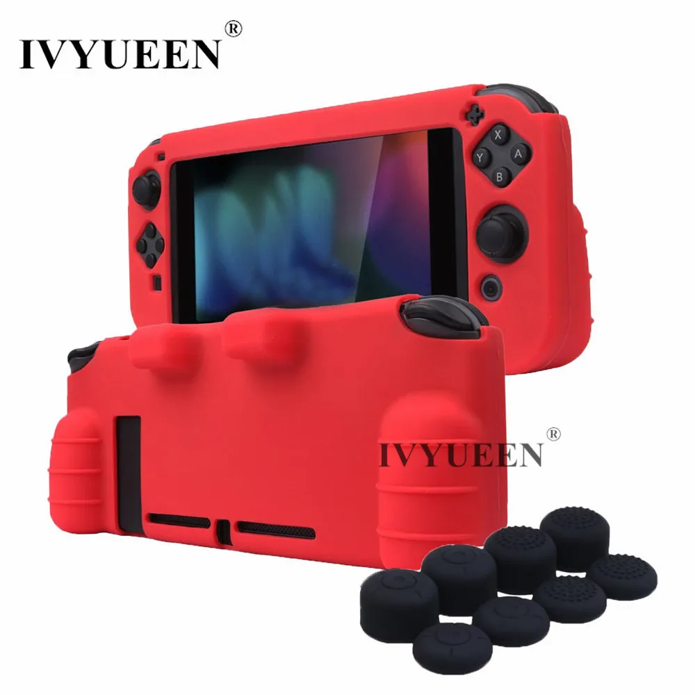 

IVYUEEN for Nintend Switch Hand Grip Silicone Cover Skin Case with 8 Analog Thumb Grips Protector for Joy-Con Stick Caps