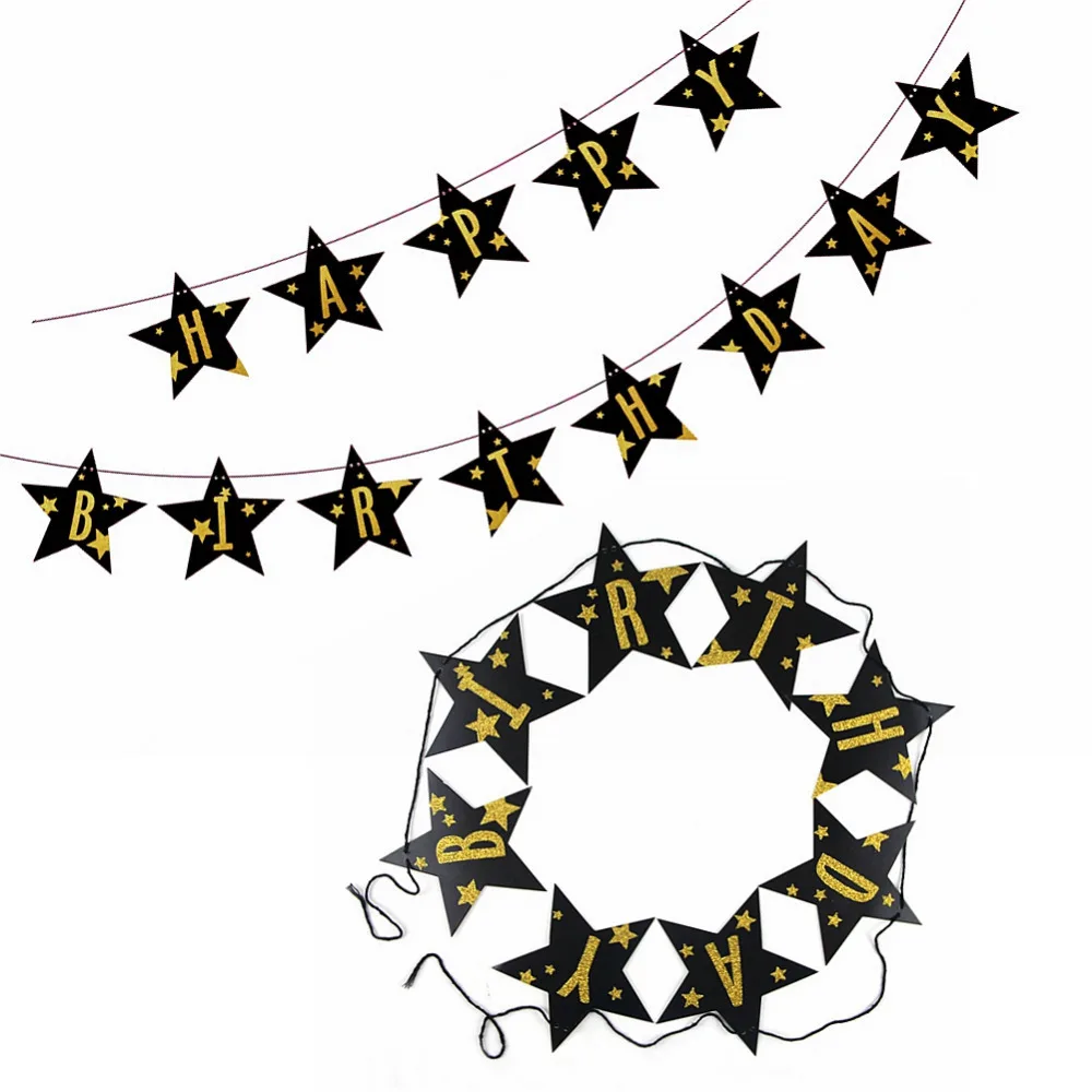 

Black And Gold Glitter Birthday Party Decorations Adult Happy Birthday Banner Hanging Birthday Garland Birthday Decoration