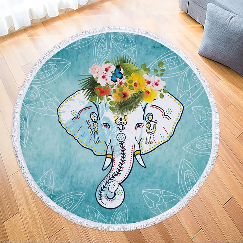 150x150cm Indian Elephant Large Microfiber Printed Round Beach Towels