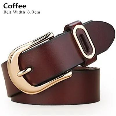 Coffee Высокое качество 3,3 см ширина Настоящее второй слои коровьей для женщин ремень Женская Пряжка отверстие разделение кожаный поясные - Цвет: Coffee