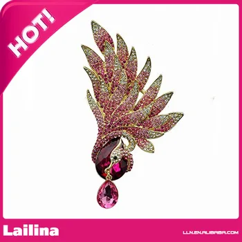

Beautiful Pink Phoenix Bird Crystal Gold-Tone Brooch Pin Jewelry