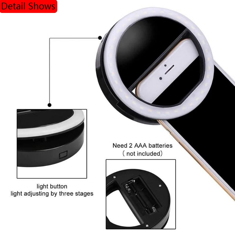 360, красивый светодиодный кольцевой светильник для селфи, для мобильного телефона, для женщин, универсальная вспышка, заполняющая клипса, камера, фотография для iPhone/samsung/huawei