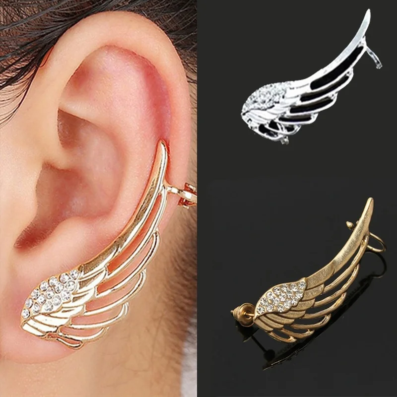 Крыло женщин Золотой горный хрусталь браслет в стиле панк серьги покрытием горячий 1 шт подарок ухо