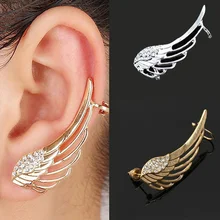Крыло женщин Золотой горный хрусталь браслет в стиле панк серьги покрытием горячий 1 шт подарок ухо