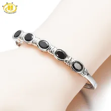 Hutang камень ювелирные изделия 7.0Ct Природный Черный гранат браслет Твердые 925 пробы серебро настоящий драгоценный камень ювелирные изделия для женщин 7"