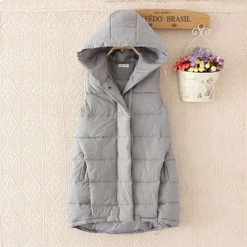 

Winter Casual Sleeveless Jacket women cotton hooded waistcoat colete feminino de inverno Korean style Long Slim Down vest 80107