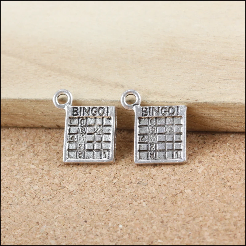 

High Quality 10pcs/lot Ancient Silver Plated Game Bingo Square Charms Pendants For Necklace Bracelet Connectors Charms 17mm*15mm