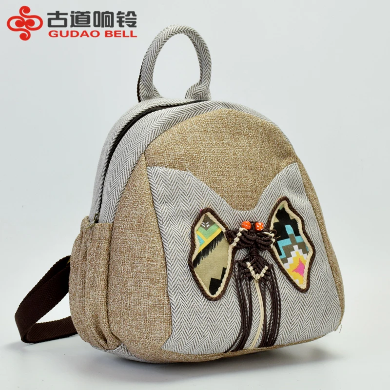 

Old style bell, new style college folk style hand woven butterfly accessories shoulders bags linen cute little knapsack.