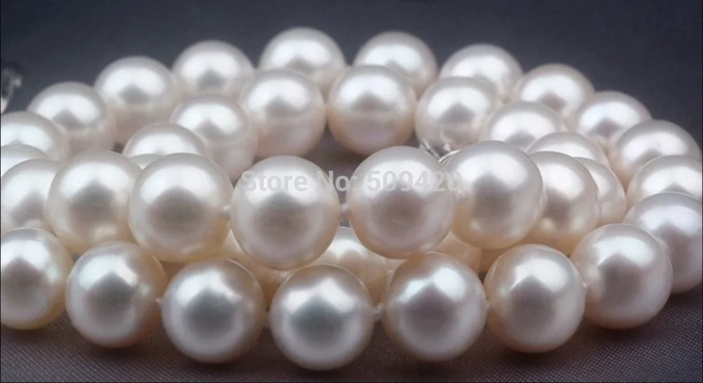 

Free Shipping PRETTY 18"10-11MM SOUTH SEA GENUINE WHITE NATURAL ROUND PEARL NECKLACE