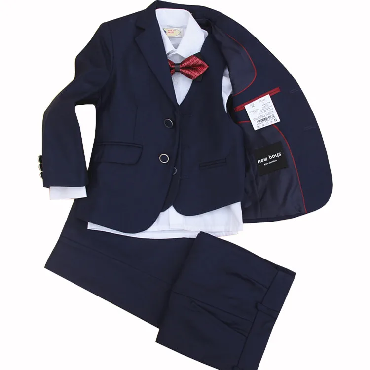

4 Pieces set jacket+vest+pants +bow tie Children Formal Suit Jacket Wedding boys Dress Suit size 90-130 135 140 145 150