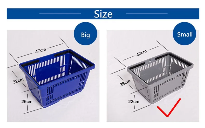 Хорошее прочное качество пластиковые корзины для покупок супермаркетов для розничных магазинов размер 42 x28x22cm 4 цвета 28 шт/лот