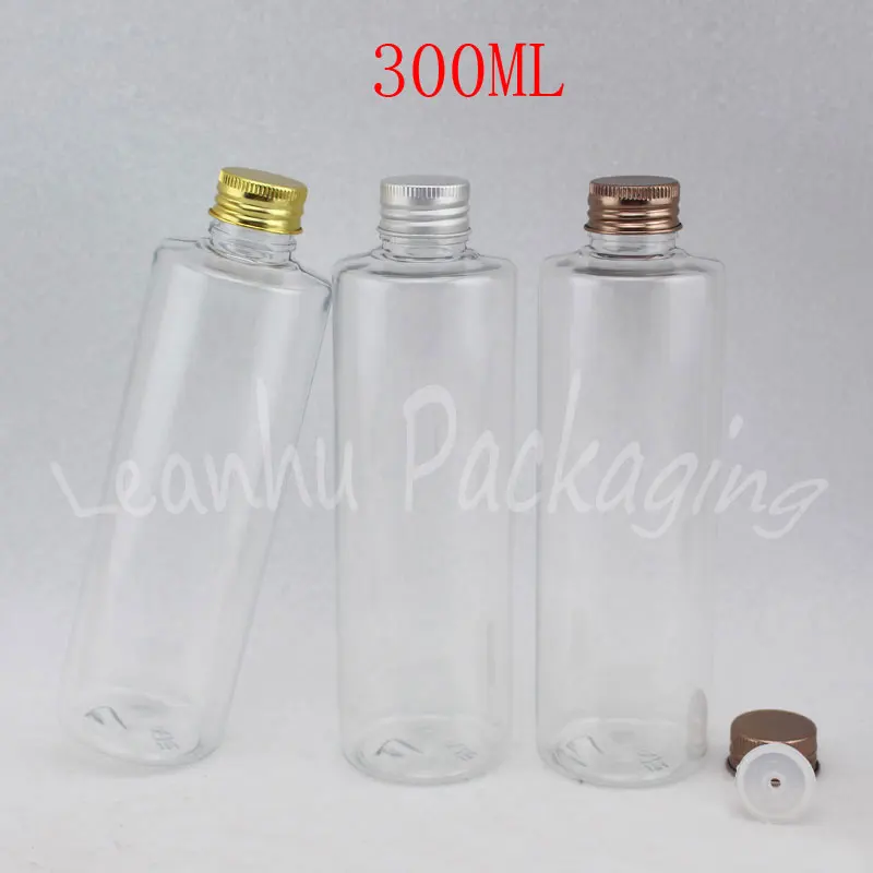 

300ML Transparent Flat Shoulder Plastic Bottle Aluminum Cap , 300CC Shampoo / Lotion Packaging Bottle , Empty Cosmetic Container