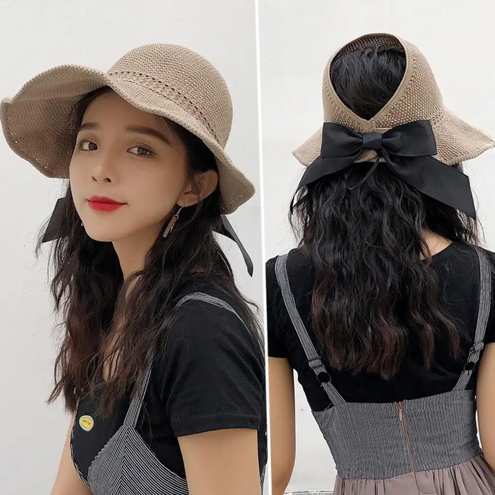 Women's Bucket Hat Spring and Summer Korean Style Empty Top Solid Color Art Face Cover Casual Sun Protection | Аксессуары для