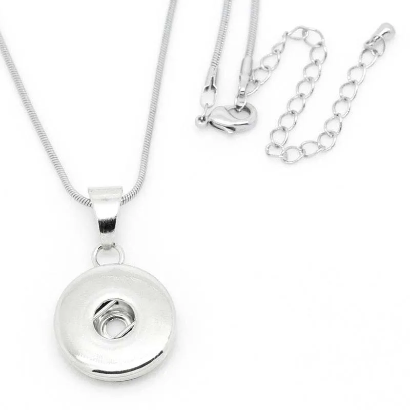

PAPAPRESS Wholesale 10pcs/lot Silver Snap Buttons Pendant with Snap Button Chain Necklace Fit 18/20mm Necklace Snaps Jewelry