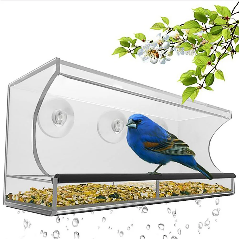 

Window Food Container Bird Feeder Automatic Wall Mounted Modern Pet Feeding Device Decoration Acrylic Transparent Removable Gift