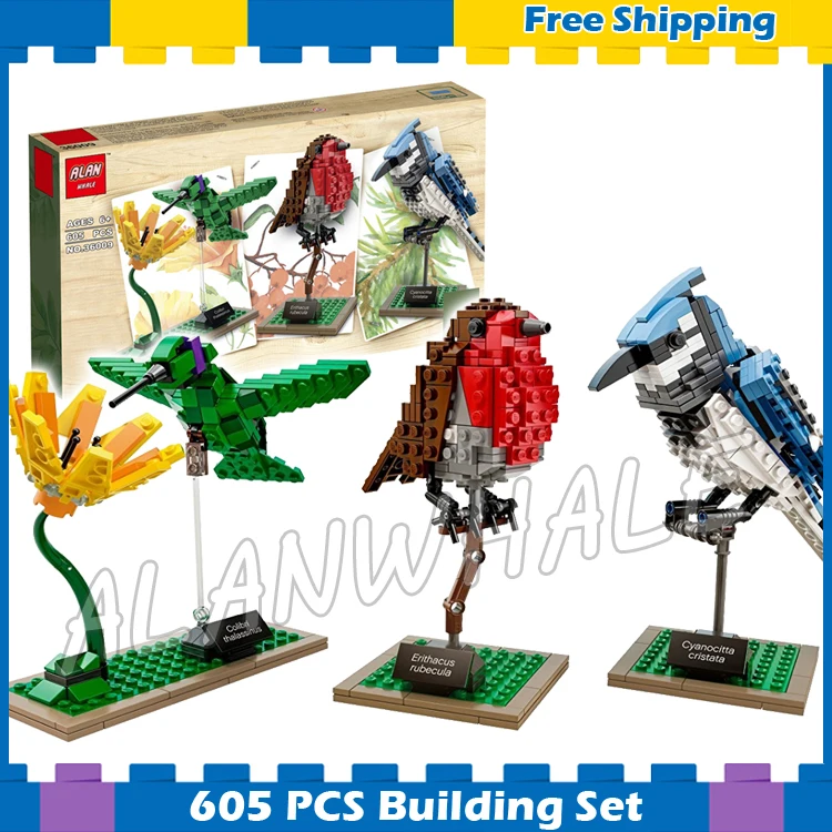 

605pcs Ideas The World of Birds Blue Jay European Robin Hummingbird 36009 Model Building Blocks Gifts sets Compatible With Lego