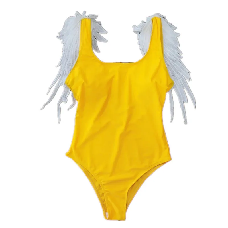 Купальный костюм для мамы и ребенка, Семейный комплект, пляжный купальник-бикини с крыльями ангела, купальный костюм для мамы и дочки, Одинаковая одежда для семьи - Цвет: Цвет: желтый
