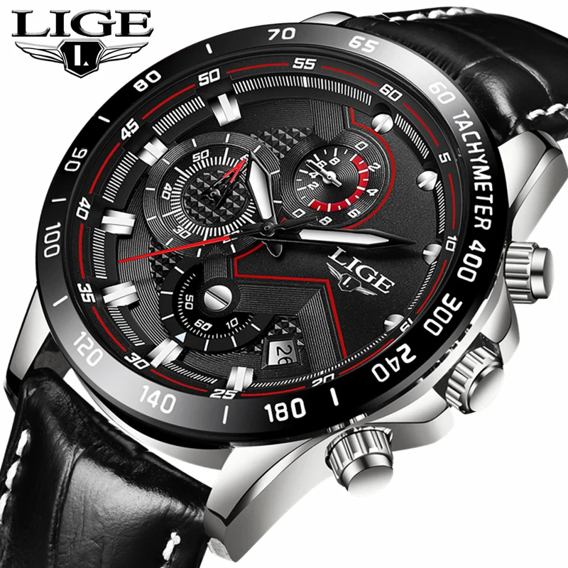 

2019 New LIGE Mens Watches Top Luxury Brand Fashion Gold Quartz Watch Men Leather Military Sport Waterproof Watch Relojes Hombre