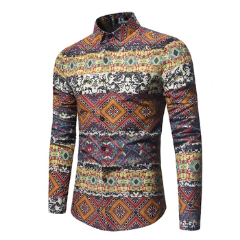 

DropshippingNew Product Man Long Sleeve FLOWER men Shirt dress Orange camisa masculina color cotton slim fit men's business