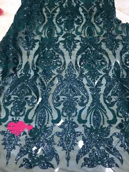 

High quality J-11618 tulle lace fabric latest sequins embroidered mesh tulle fabric for women long dress
