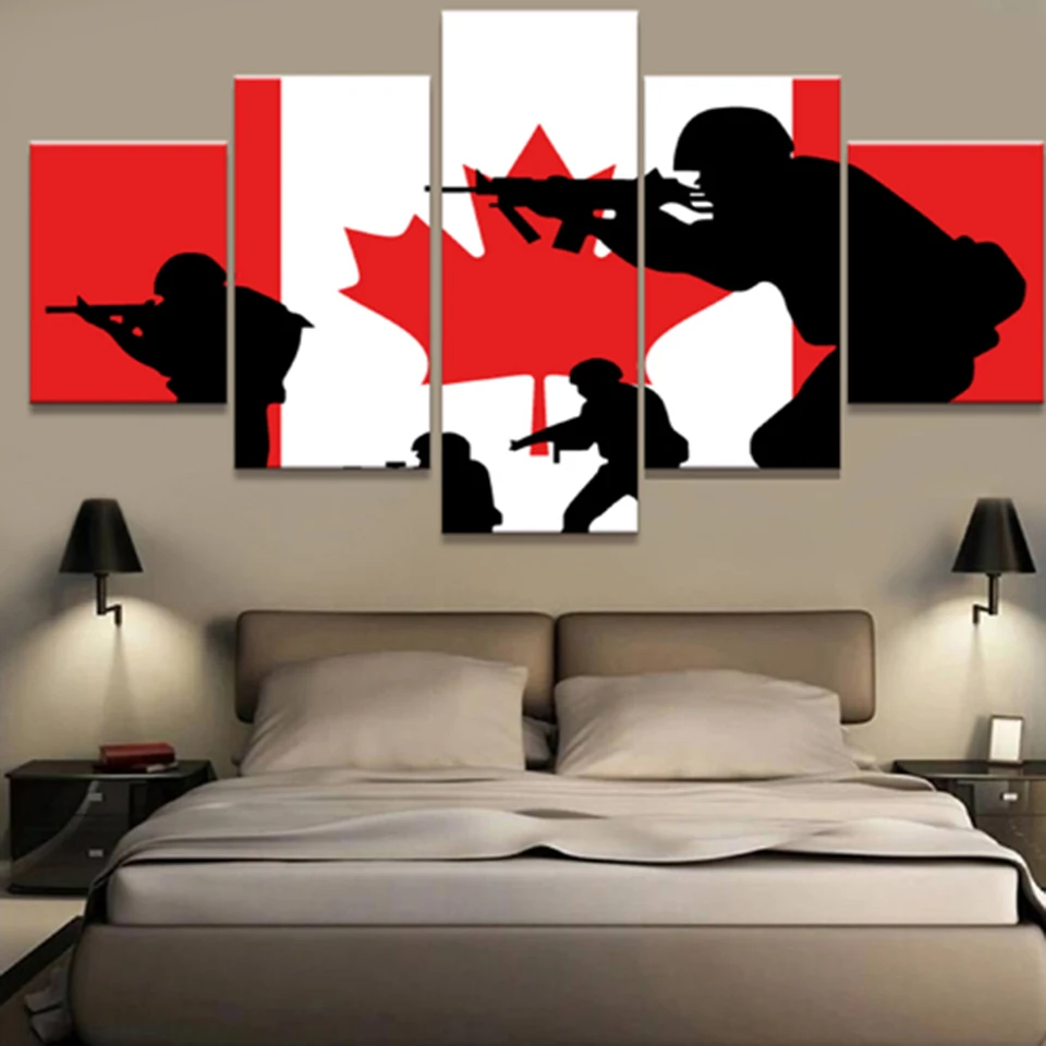 Wall Art Canvas HD Prints Posters Home Decor 5 Pieces Canadian Flag