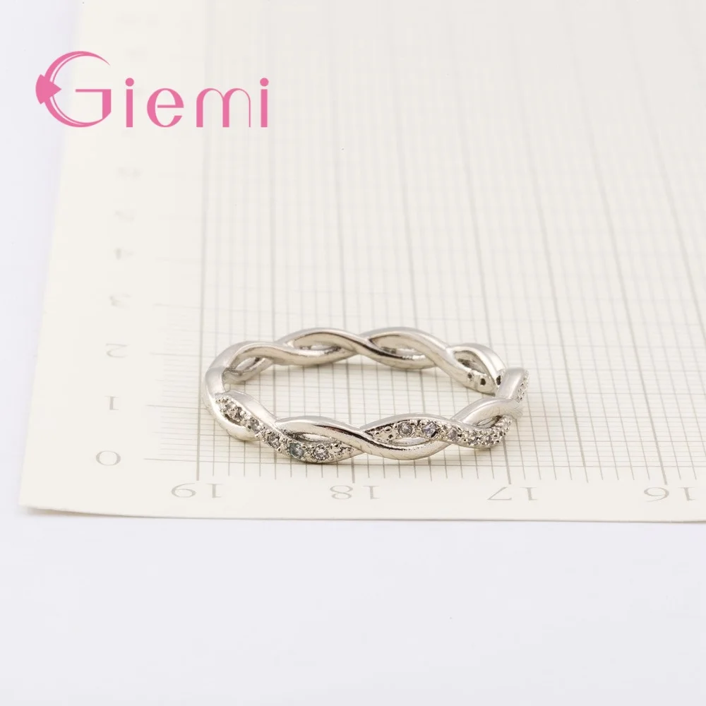 Fine Solid Pure 925 Sterling Silver Rings for Women Men AAA Cubic Zircon Cross Twisted Stackable Wedding Engagement Jewelry