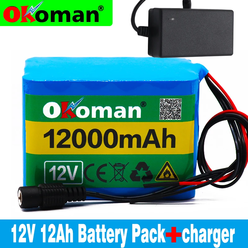 

Okoman 12V 12Ah 18650 lithium battery 12.6V 12000mAh rechargeable battery with BMS for power tools LED xenon lamp + charger