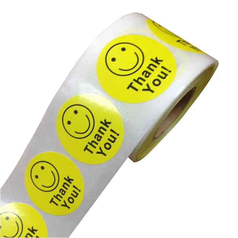 Thank You Smiley Happy Face Stickers 2 Adhesive Labels removable and water Resistant decorative sticker