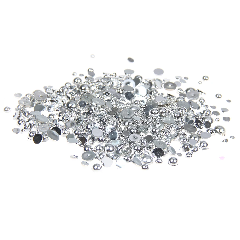 

Silver Color Half Round Resin Pearls 1000/500pcs 2-5mm And Mixed Sizes Flatback Glue On Craft Beads DIY 3D Nails Art Decorations