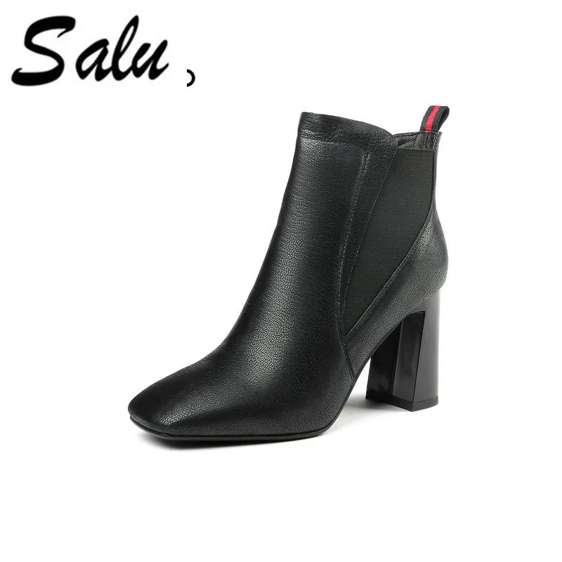 

Salu Ankle Boots Fashion Retro Shoes Handmade Good Quality Boots Genuine Leather Women Boots With Short Plush 2019