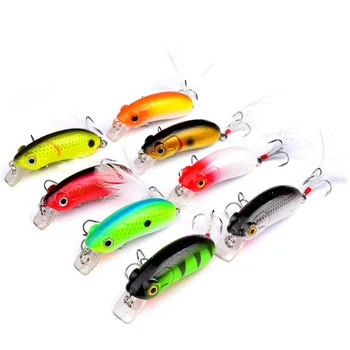 

8PCS Fishing Crankbait Crank Mouse Minnow Fish Bass lure Feather hook baits 6cm/10g