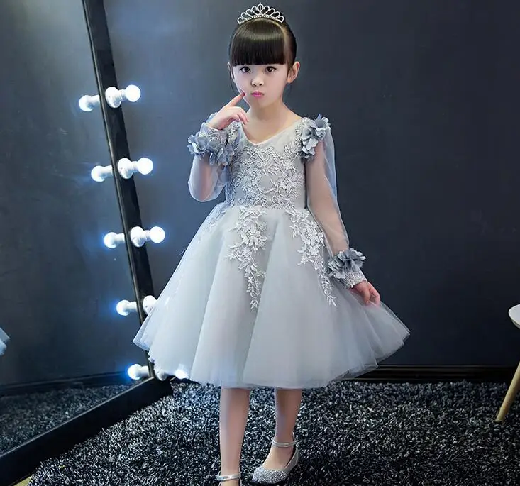 Grey Flower Girl Bridesmaid Prom Pageant Wedding Christening Party Dress 0m-12y 