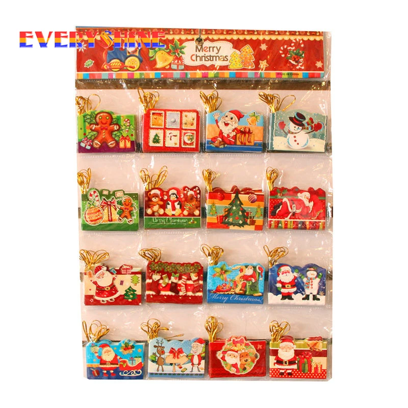 

12pcs/lot Santa Claus Mini Greeting Cards Message Card Christmas Holiday Blessing Card Christmas Tree Hanging Ornaments SD287
