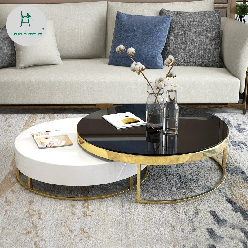 

Louis Fashion Coffee Tables Simple Living Room Small Apartment Tempered Glass Creative Round Tea