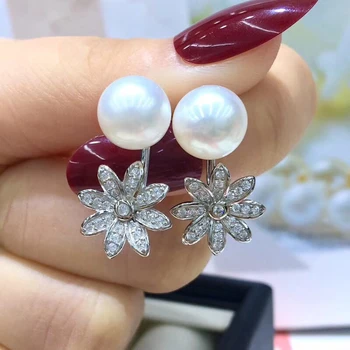 

Flower Hot S925 Silver Pearl Earrings Findings Stud Earrings Settings Mountings Parts Mounts for Wedding Gift Bridal Women
