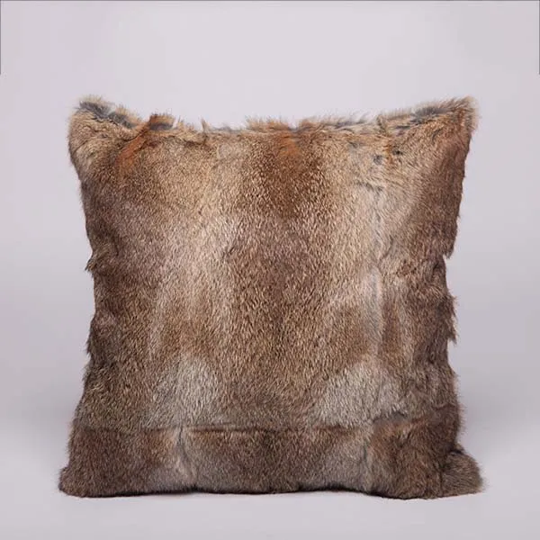 Rabbit fur pillow case color brown whole skin